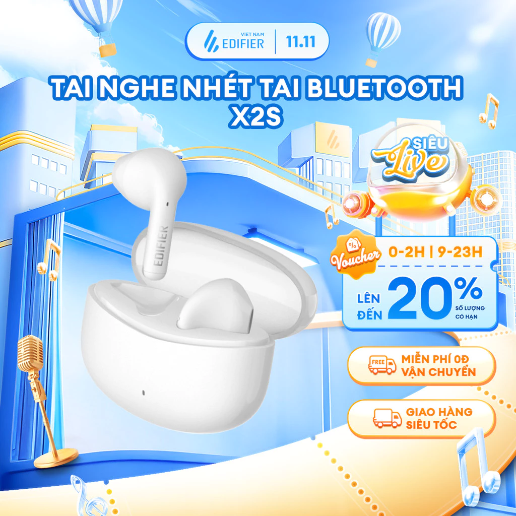 Tai Nghe Bluetooth Nhét Tai EDIFIER X2S/W110T | Sử Dụng Tới 26H | Chống Nước IP54 | Thiết Kế Nhẹ | Bảo Hành 15 Tháng