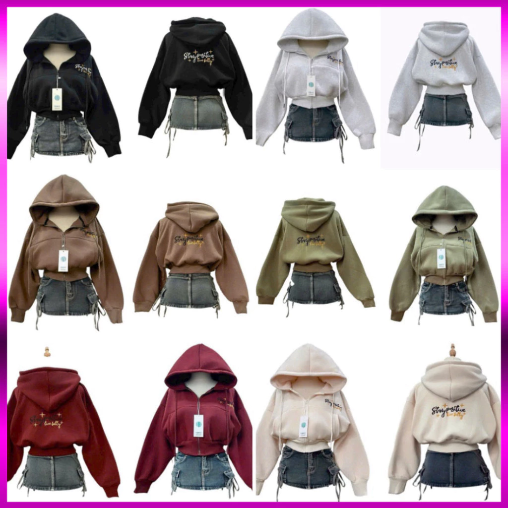 Áo Khoác Nỉ Dệt THÊU CHỮ SLAY POSILAY Nón To 2 Lớp (dáng Lửng) túi dây kéo form rộng mũ to nestyle