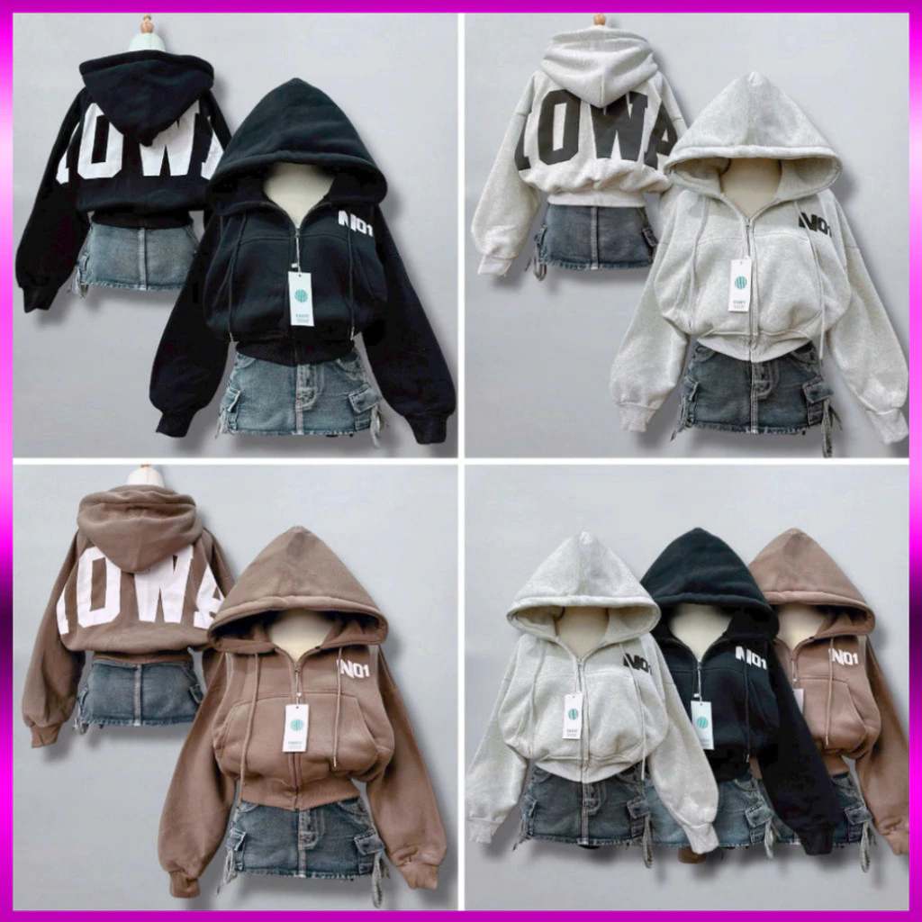 Áo Khoác Nỉ Dệt In Chữ Nổi NO1 Nón To 2 Lớp (dáng Lửng) túi dây kéo form rộng mũ to nestyleshop