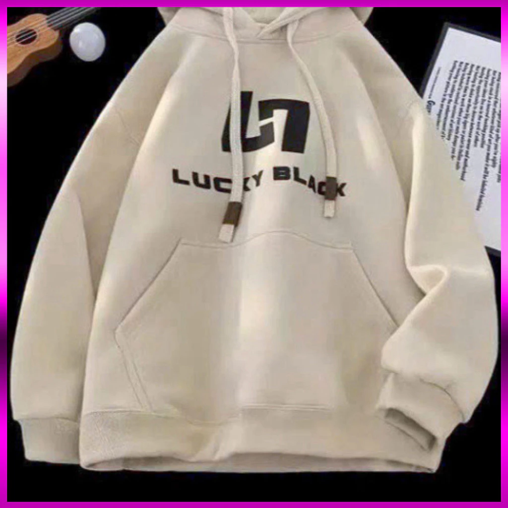 Áo khoác hoodiei in xù 77 LUCKY form Boxy rộng mũ to nam nữ unisex 5 màu nestyle