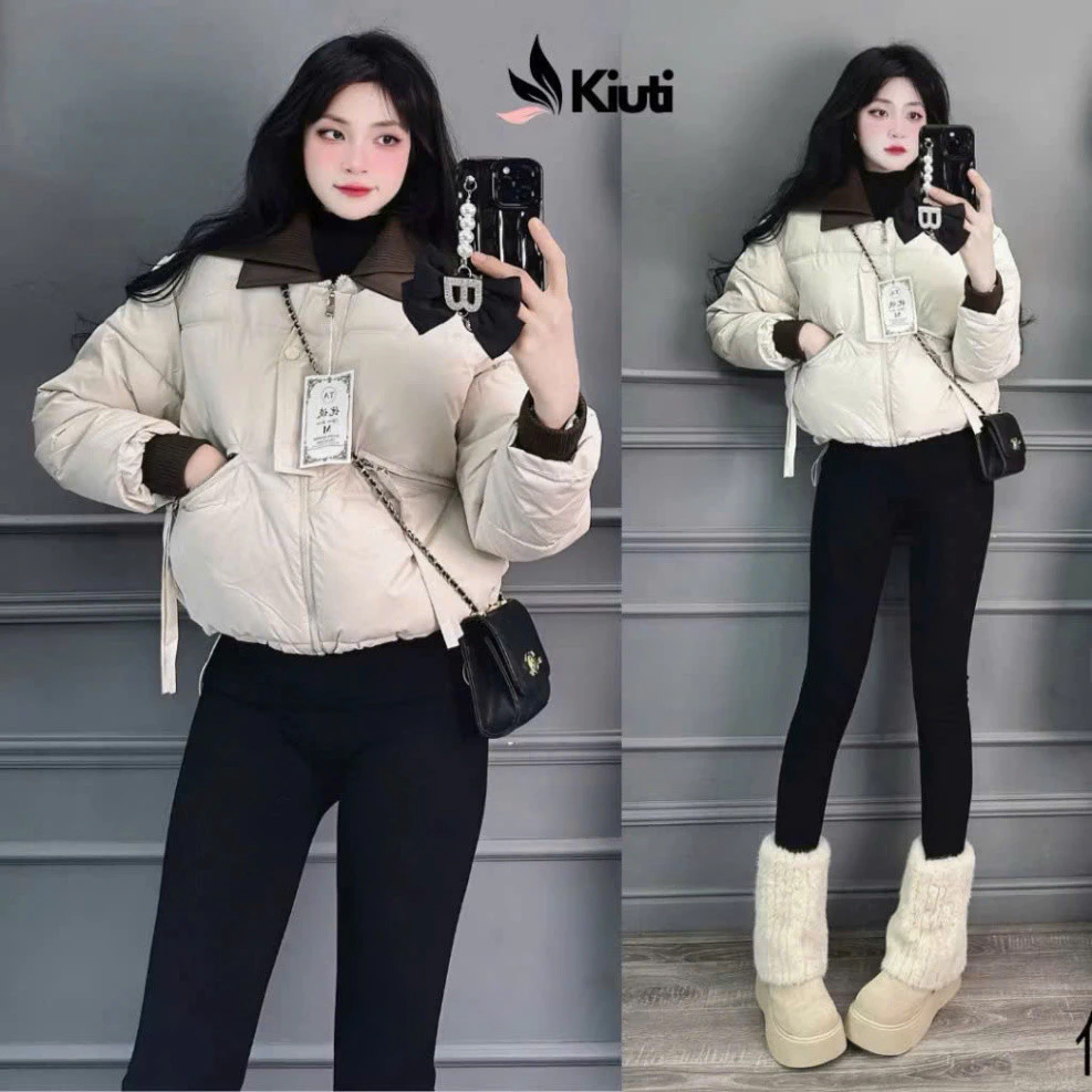 𝑴𝒐𝒏𝒔𝒕𝒂_𝒔𝒕𝒖𝒅𝒊𝒐//  Áo Phao Da Nữ Ngắn Màu Nâu - Áo Khoác Phao Cổ Bẻ Thời Trang, Ấm Áp và Chống Gió, Giữ Nhiệt