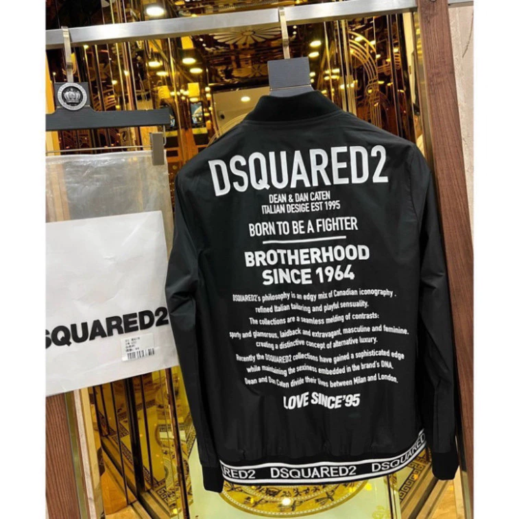 Áo Khoác Nam Dsquared2 ICon Bản Nhiều Chữ Chính Hãng 2 Lớp Cao Cấp Khóa Bạc Trắng Tay Bo Siêu Đẹpp tt
