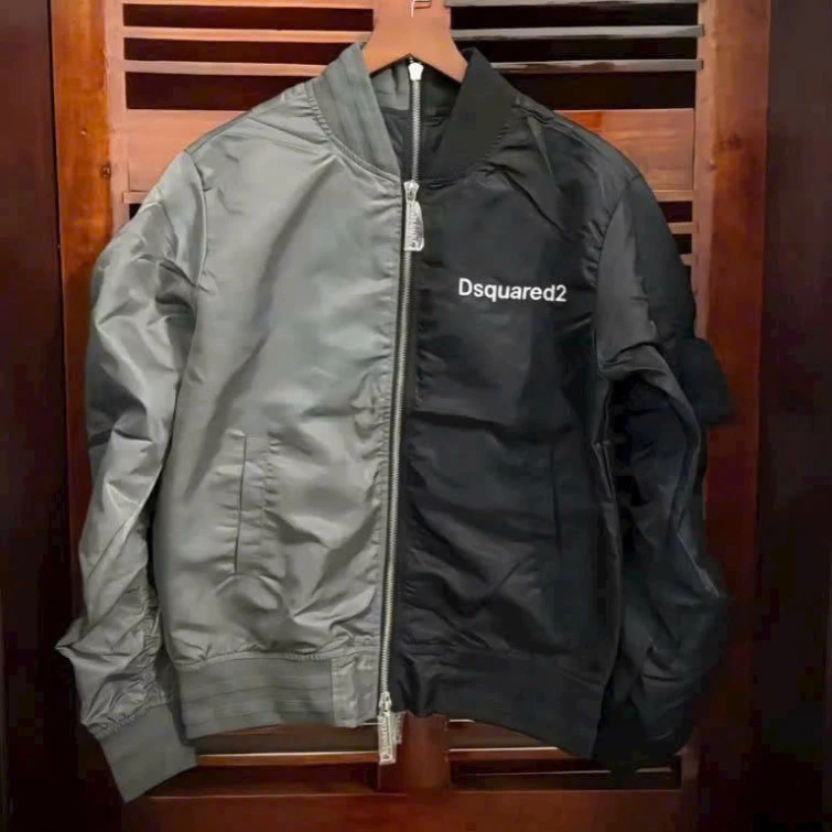 Áo Bomber DSQUARED2 Hai Màu 2 Mảnh Xám Đen Cực Chất - Áo Khoác Ngoài 2 Lớp Phối Khóa Zip Kim Loại Cực Đẹp tt