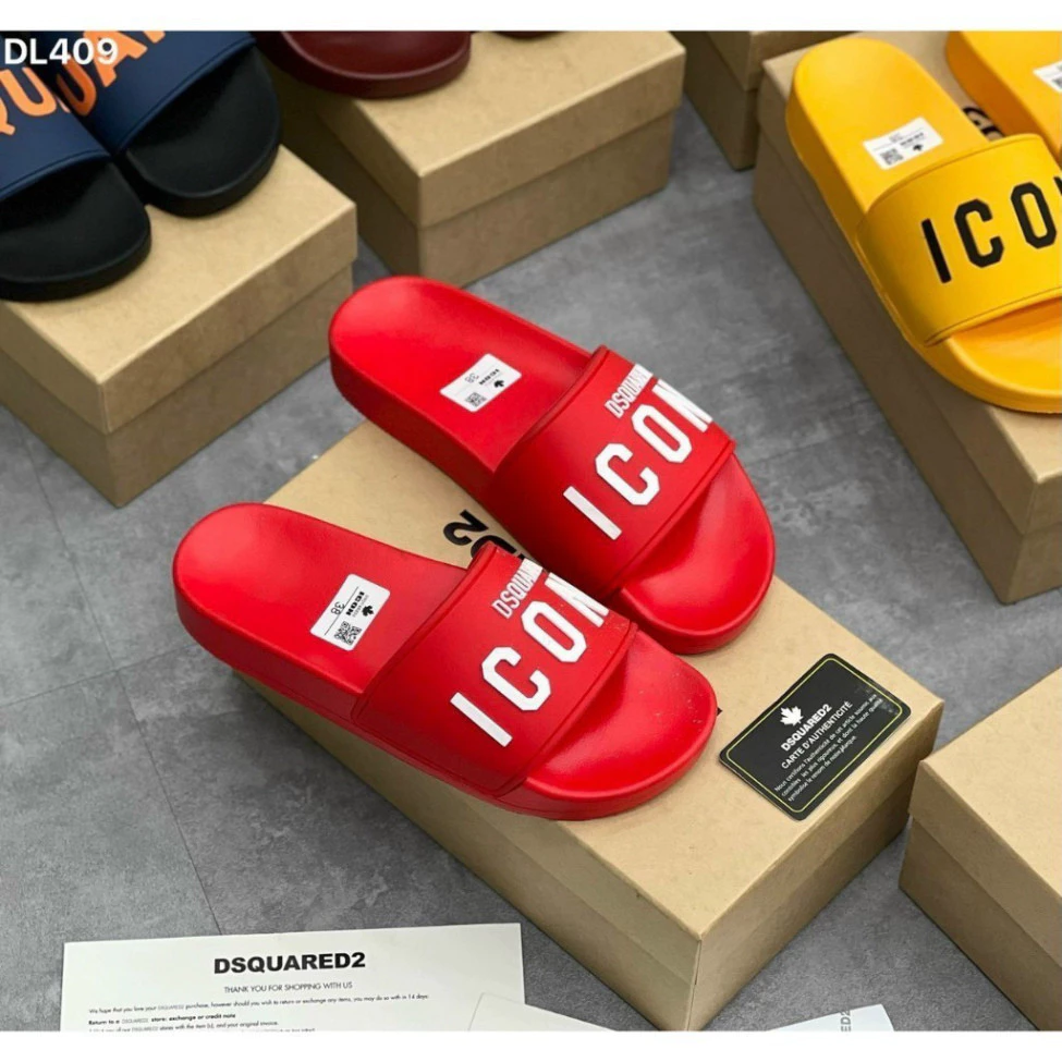 Dép lê nam nữ quai ngang DSQ ICON, dep icon đỏ, dép nam boy phố DSQUARED2 êm chân, size 37-43 tt