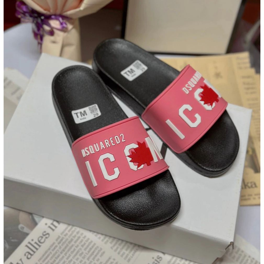 Dép lê nam nữ quai ngang DSQUARED2 ICON hồng, dep DSQ ICON, dép nam boy phố êm chân , size 37 - 43 tt