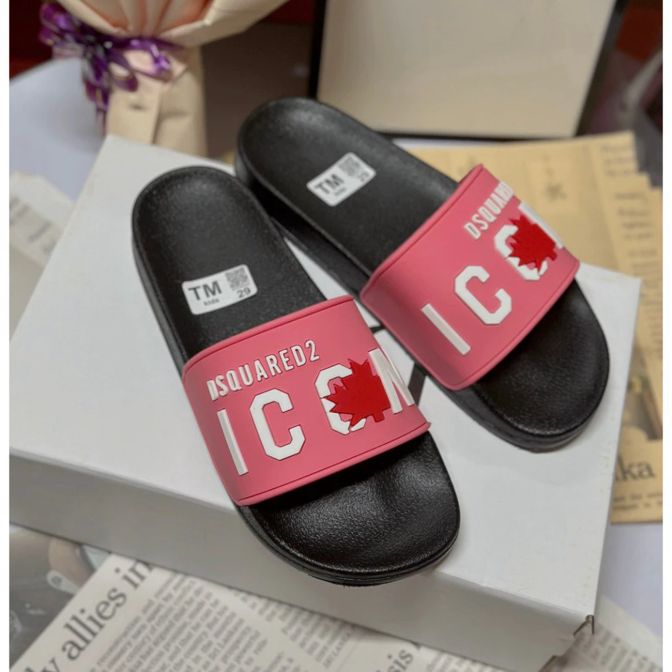 Dép lê nam nữ quai ngang DSQUARED2 ICON hồng, dep DSQ ICON, dép nam boy phố êm chân , size 37 - 43 tt