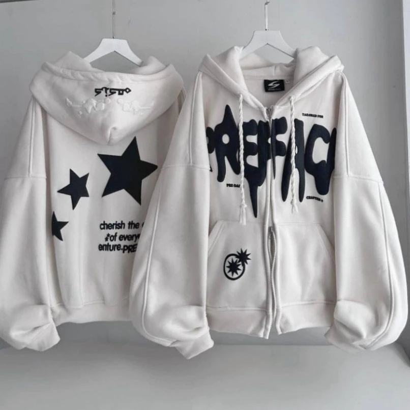 Áo hoodie zip Nam nữ 3 sao dập nổi tay phồng dây kéo phao thun nỉ dày hottrend đông 2025 , Áo Hoodie Zip Xịn Giá Xưởng t