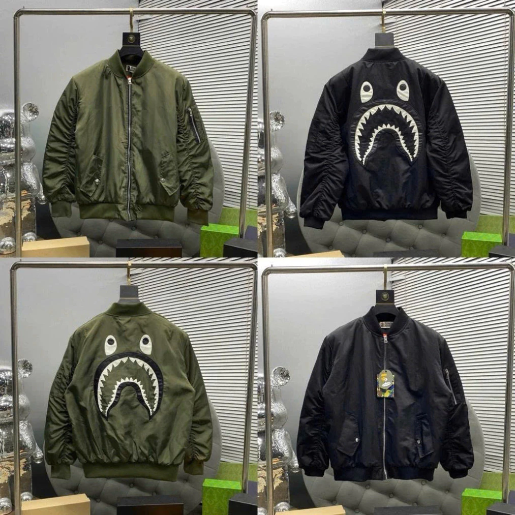 [HOT] Áo khoác bomber BAPE Cá Mập thêu 2 lớp, chất liệu gió chống nước dày dặn, hàng cao cấp chính hãng.