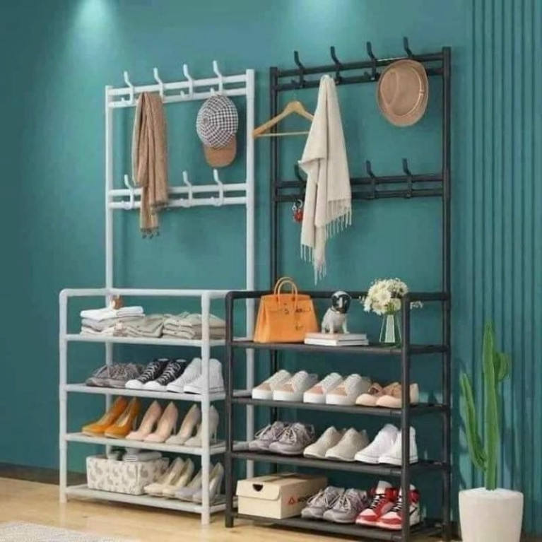 Kệ giày chữ L 4 tầng tiện lợi - Kệ để giày dép - Kệ treo quần áo mũ nón - Kệ…