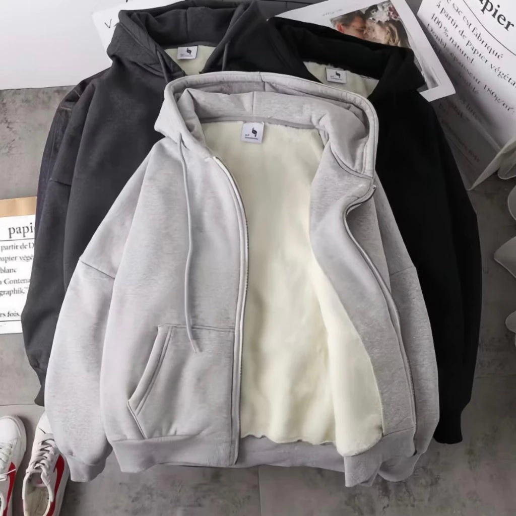 Áo Khoác Hoodie Zip Lót Lông Cừu Cực Dày Dặn - Áo Khoác Nỉ Bông Cao Cấp Form Dáng Basic Cho Nam Nữ Hot Trend 2025