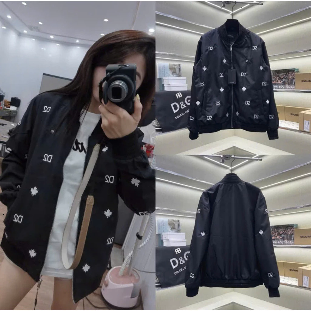 Áo Khoác Bomber Gió Nam Nữ Họa Tiết In Logo Lá Phong Chữ D2 Bo Ống Sọc Gân Lót 2 Lớp Boy Phố Hot Trend 2025 Hot Trend 20