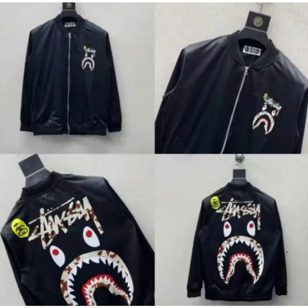 Áo Khoác Bomber Gió Nam Nữ In Hình Cá Mập Túi Khoá Zip Chất Liệu Gió 2 Lớp Dày Dặn Cho AE Boy Phố Hottrend Hot Trend 202