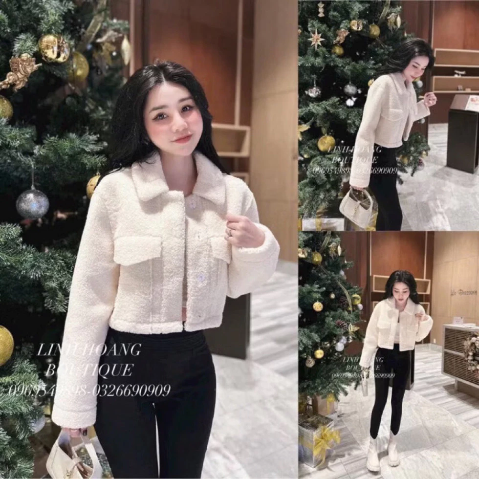 áo ấm Áo khoác lông nữ đẹp, ấm áp, có túi đắp thời trang, kiểu dáng lửng cực xinh xắn và dễ phối đồ! ♥️  mùa đông