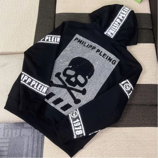 Áo Khoác Philip Plen Hoddie Khóa Zip Họa Tiết Đính Đá Thêu Nét, Áo Khoác Nỉ Chân Cua Unisex Phong Cách Bản SCap Boy Phố