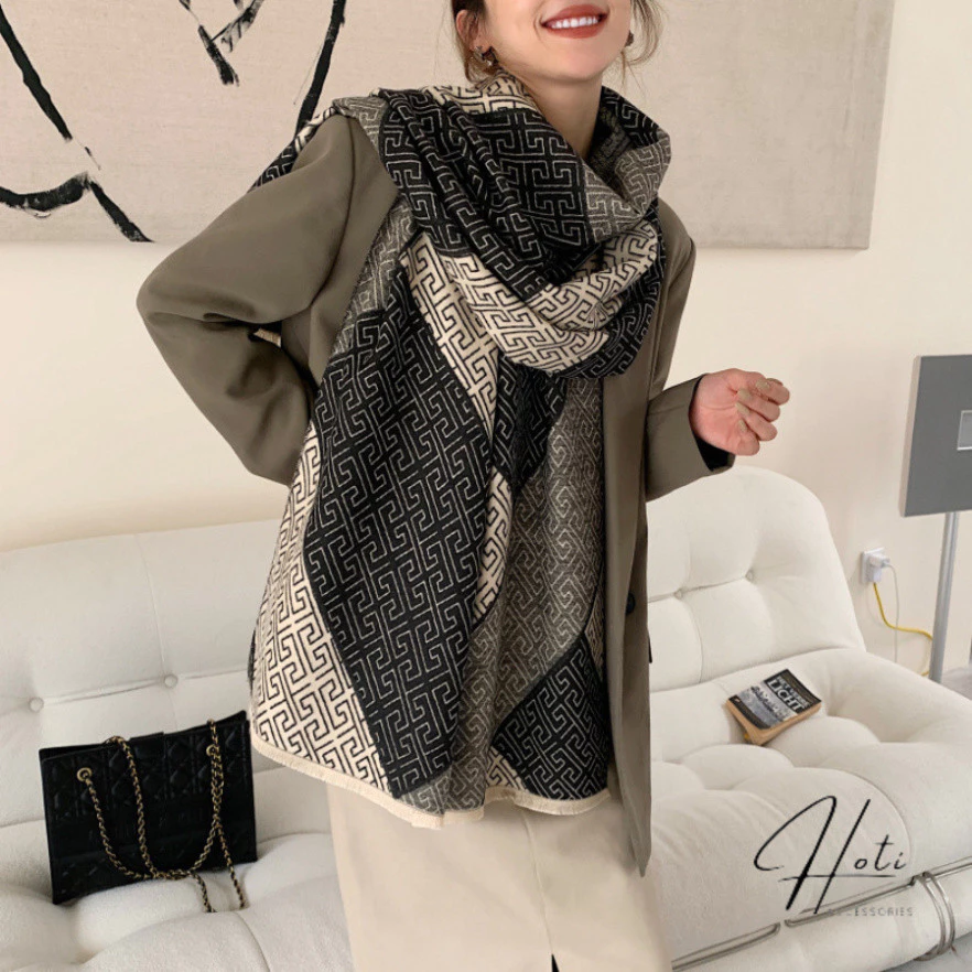 khăn kiểu Khăn Len Quàng Cổ Unisex Nam Nữ Dày Bộ Sưu Tập Họa Tiết Houndstooth Giữ Ấm Thời Trang Mùa Thu Đông - LN115 - H