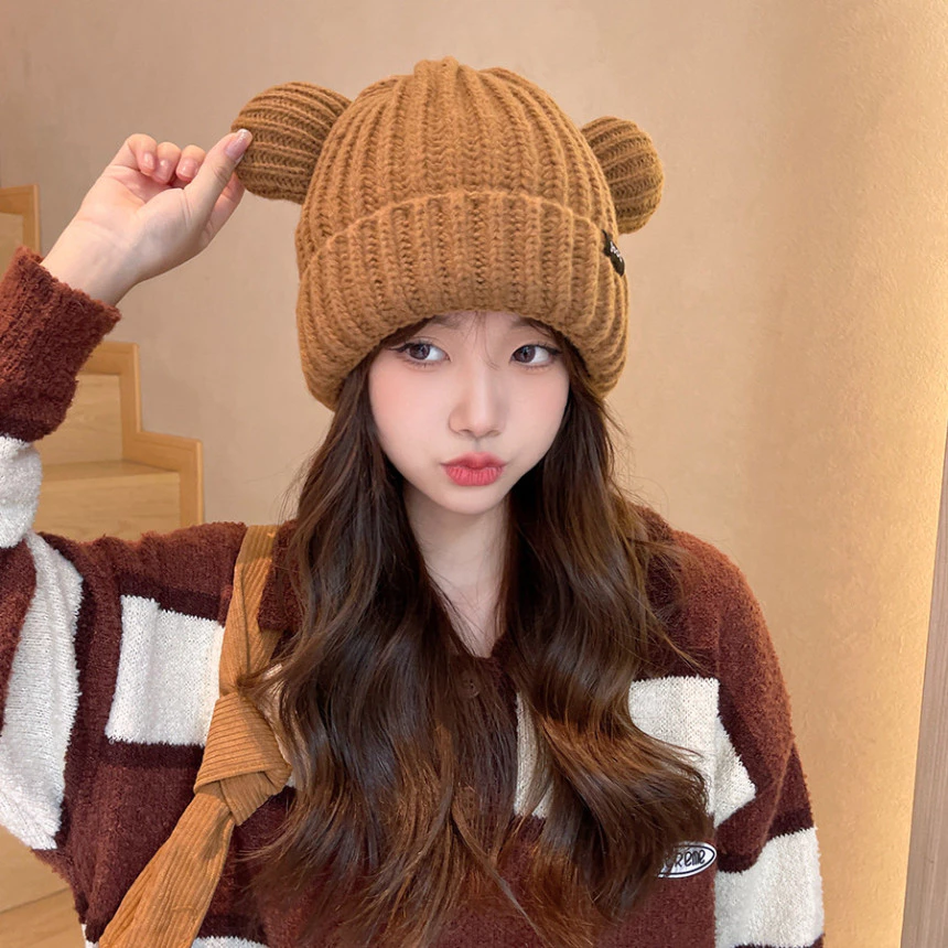 khăn kiểu Mũ Len Chất Lượng Phối Tai Gấu Dễ Thương Dành Cho Nam Nữ, Thoải Mái Ấm Áp P2399
