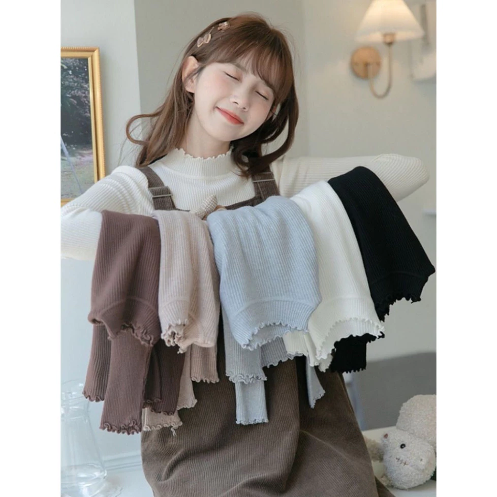 Áo Len Tay Dài Ôm Body Cổ 3p Viền Bèo, Siêu Co Dãn, Dáng Dài Phù Hợp Với Nhiều Kiểu Váy Quần | Tổng Kho Thảo Chi