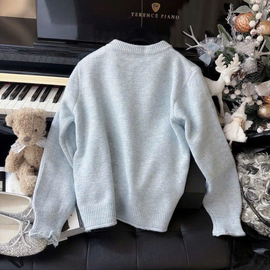 Áo Len Cardigan Cổ Tròn, Kiểu Hàng Khuy Sao Biển Tay Dài Phong Cách Hàn Quốc Dáng Ngắn 2024 | Tổng Kho Thảo Chi