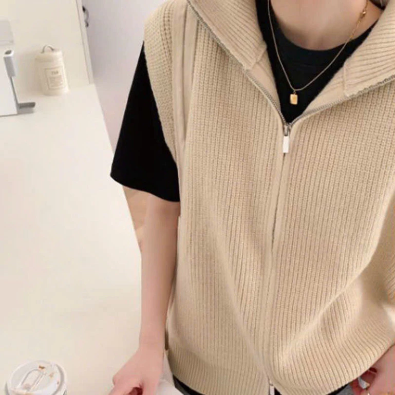 Áo Gile Len Cổ Đứng Khóa Kéo Đôi, Cardigan Len Dày Dặn cho Nữ Mùa Thu Đông | Thảo Chi