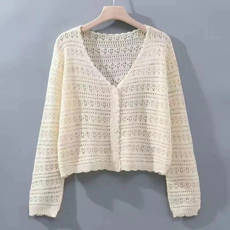 ```Áo len dệt kim mỏng, kiểu khoác ngoài dáng ngắn thời trang tại Hadu Shop```