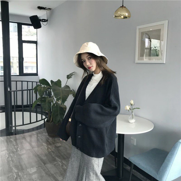 ```Hàng có sẵn - Áo khoác len nữ phong cách Hàn mùa thu, kiểu dáng retro cổ điển, thoải mái và rộng rãi```