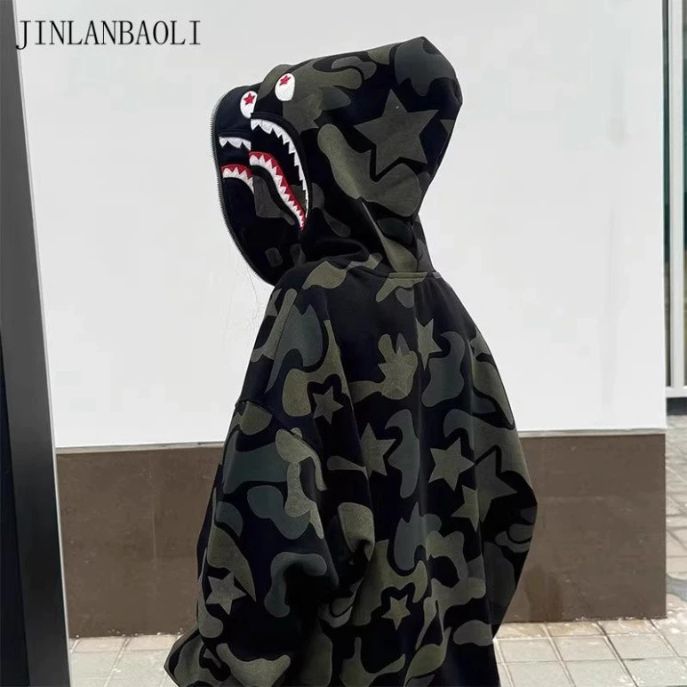 [SALE HOT] Áo hoodie cá mập camo full zip, thiết kế BAPE độc đáo, phong Hàng Hottrend QC