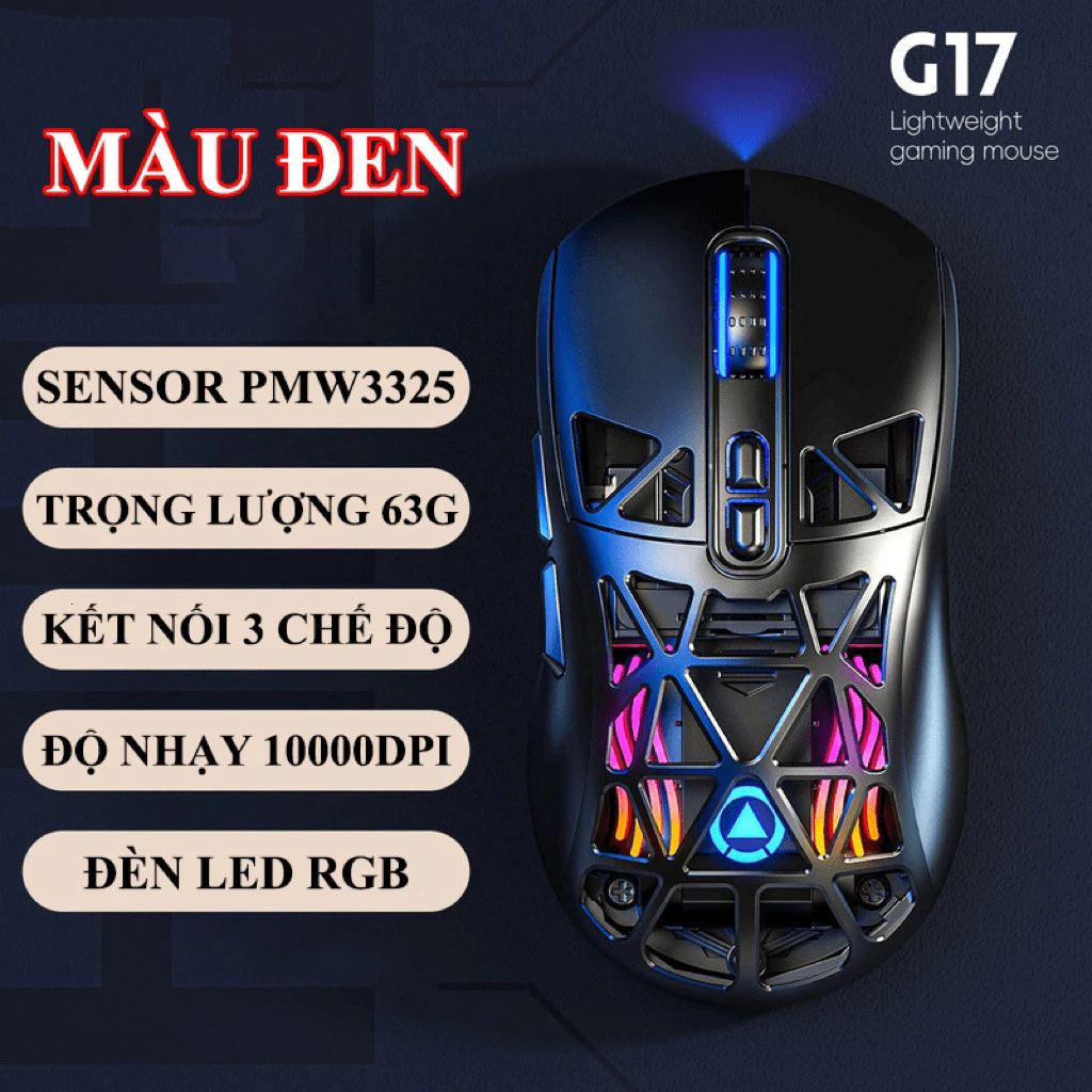 Chuột không dây chuyên game YINDIAO G17 kết nối 3 chế độ có đèn led RGB cực đẹp .