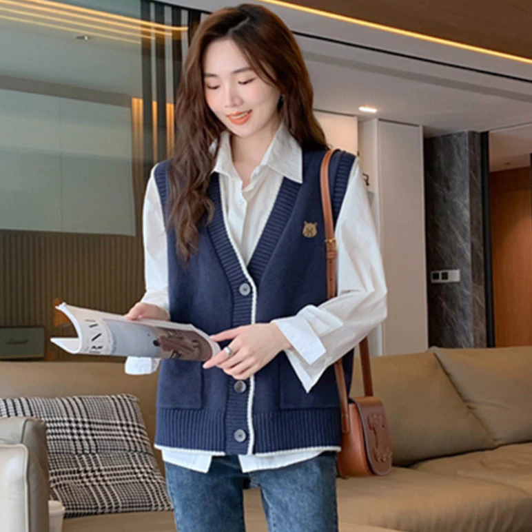 Áo gile len cho nữ INFLACHI ghi lê phong cách nữ sinh học sinh Hàn Quốc form dáng rộng xinh xắn kiểu Hàn Quốc MN0923-024