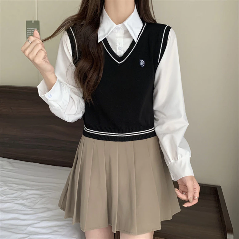Áo gile cho nữ INFLACHI phong cách nữ sinh học sinh ghi lê không tay chất dệt kim Quảng Châu kiểu Hàn Quốc M47.1 D2-18