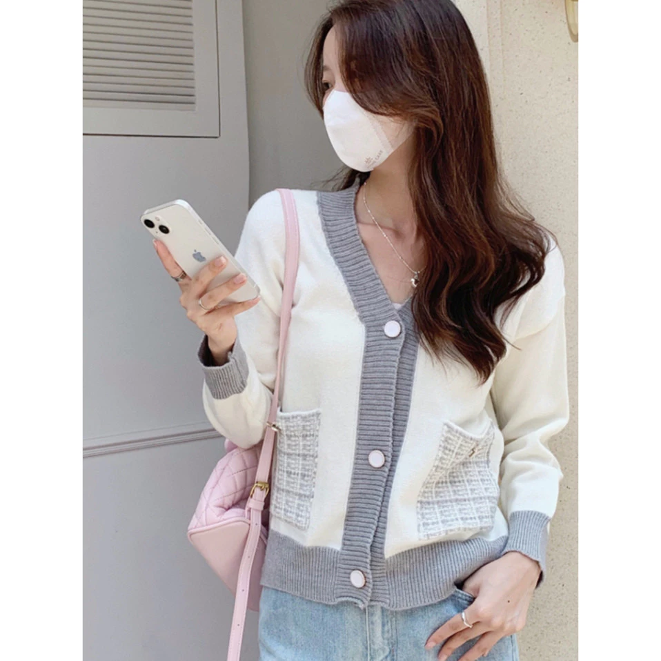 Áo khoác cardigan INFLACHI dệt kim mềm mại áo len cadigan lan cổ V cúc giữa ullzang trẻ trung kiểu Hàn Quốc MN0923-029