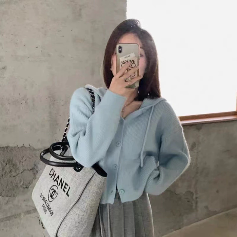 Áo khoác len cardigan INFLACHI có mũ kiểu Hàn Quốc áo dệt kim hàng Quảng Châu thiết kế trẻ trung cá tính MN0923-021