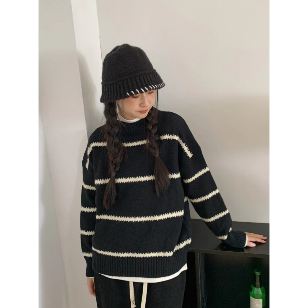 Áo len dài tay cổ tròn INFLACHI dệt kim sweater dài ta rộng kiểu Hàn Quốc Quảng Châu dễ phối đồ trẻ trung MN0923-001