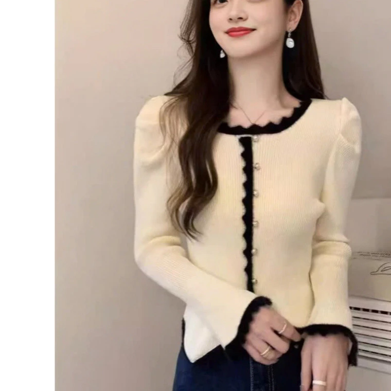 Áo cardigan nữ tay loe phối viền tương phản phong cách tiểu thư sang chảnh N325 T14T1