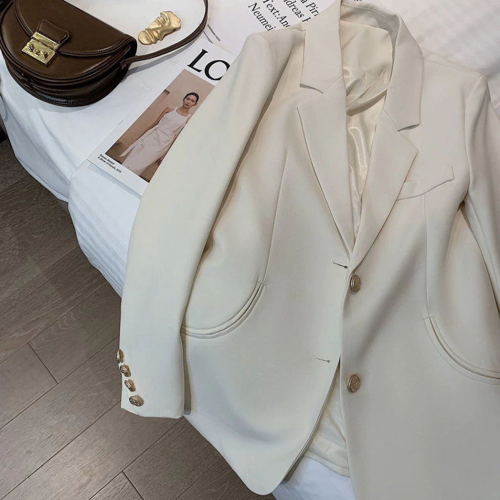 Áo vest nữ INFLACHI áo blazer tay dài phối nút vàng sang trọng đầy cá tính phong cách DOUYIN N243