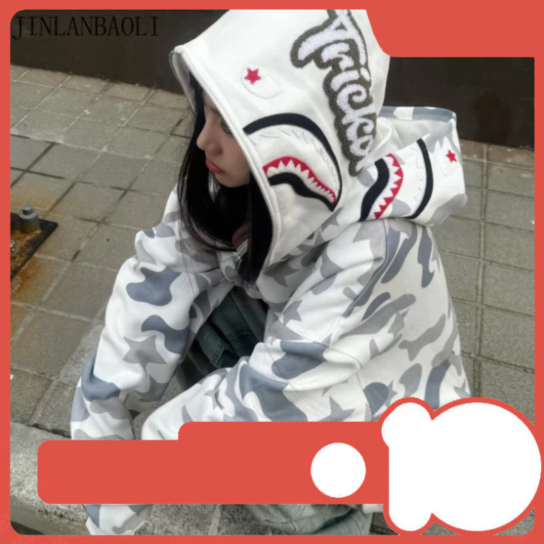 [BP] ```[GIẢM GIÁ ĐẶC BIỆT] Áo hoodie cá mập camo full zip BAPE, thiết kế độc đáo, phong cách trẻ trung, đường phố.```