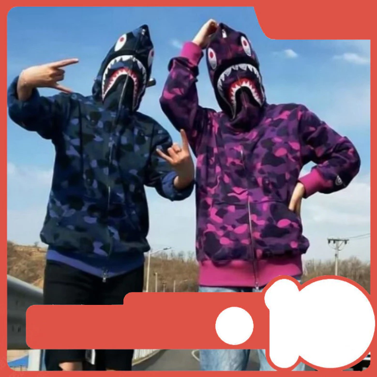 [BP] Áo hoodie cá mập dáng oversized có khóa kéo, phong cách hiện đại dành cho nam giới.