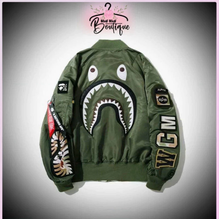 [HOT] (Hàng Có Sẵn) - Áo Bomber Cá Mập Màu Xanh Rêu ❤ Áo Khoác Gió Dày Dặn 2 Lớp Dáng Rộng Nam Nữ Boutique974 tt