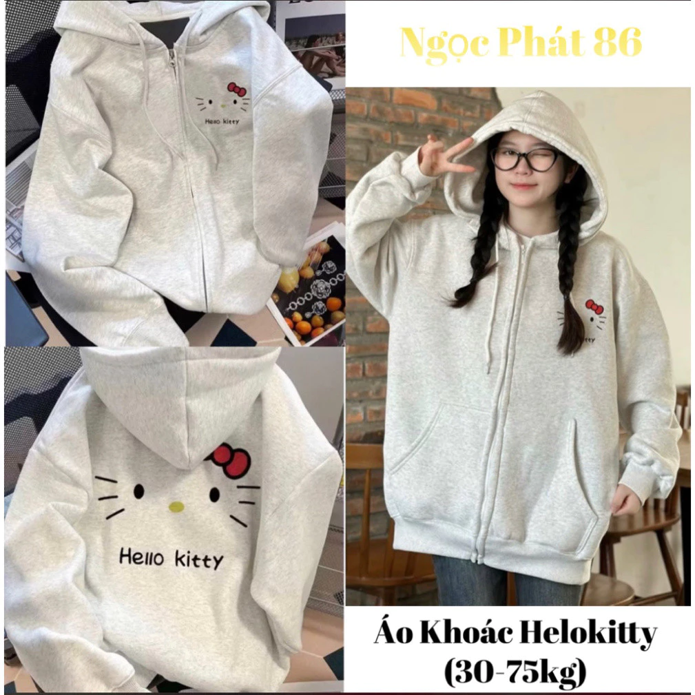 Áo  khoác NỶ Hoodie zip khóa kéo  in MÈO KITTY giá rẻ tt