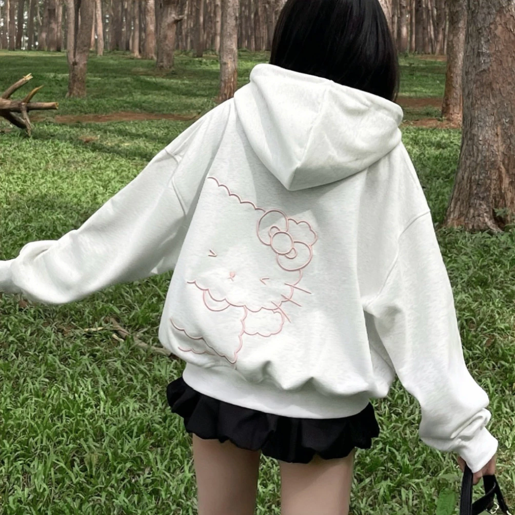 Áo Khoác Hoodie Zip Chống Nắng Mùa Hè Mon Studio THÊU NỔI 3D HELLO KITTY, Vải Nỉ Ép Dành Riêng Cho Hè Nắng Nóng tt