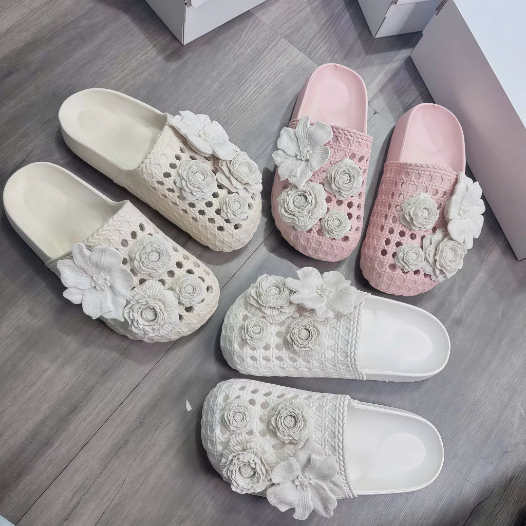 Dép sục rọ nữ gắn hoa trà chất liệu Eva siêu nhẹ (hàng loại 1) (387)