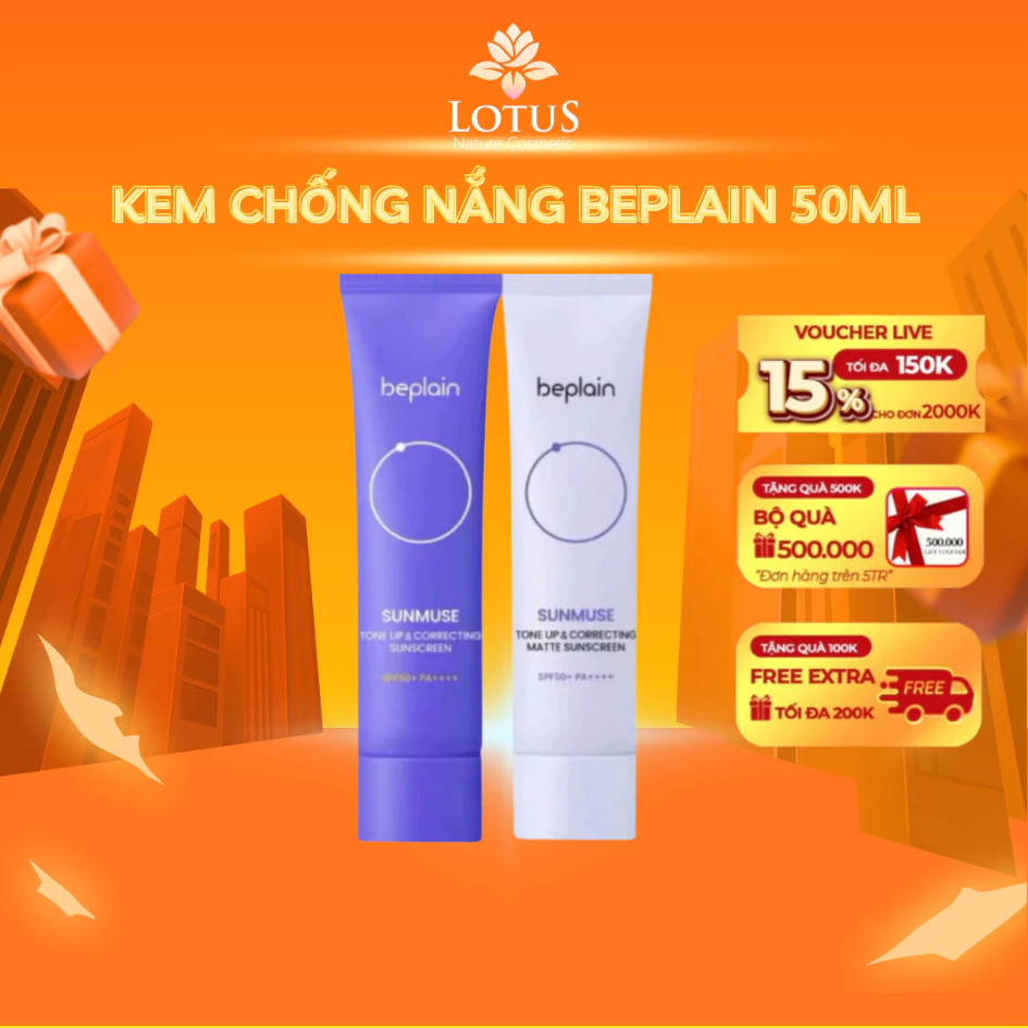 [MUA 1 TẶNG 1] Kem chống nắng Beplain Sunmuse lai Vật Lý & Hoá Học Nâng Tone và Hiệu chỉnh da SPF 50+ PA++++ - 50ml