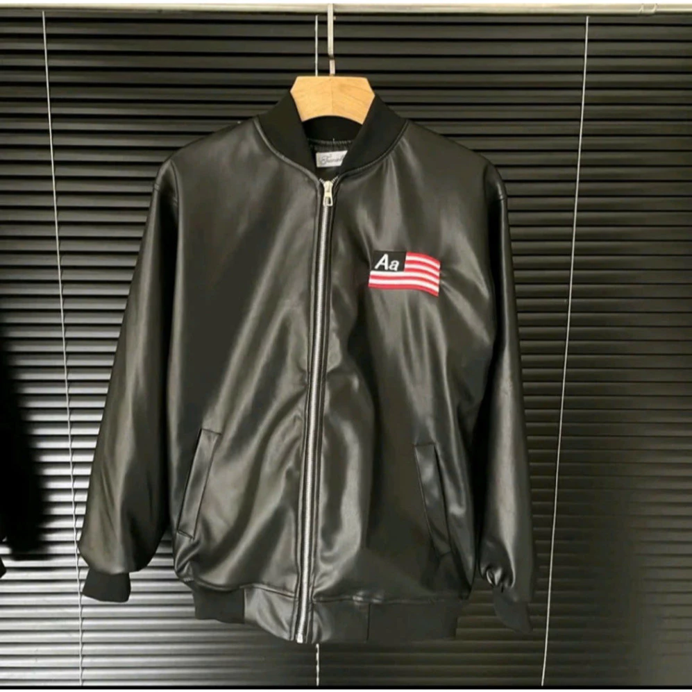 [SALE] Áo Bomber Da Cá Tính với Logo Cờ Mỹ Ấn Tượng