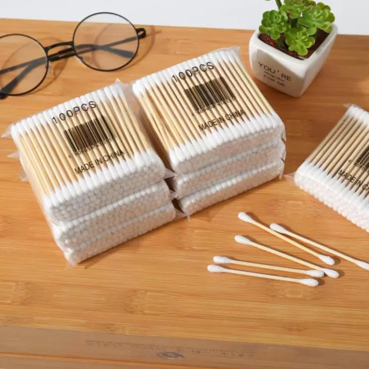 Combo 10 Gói Tăm Bông Ngoáy Tai Thân Gỗ,(Gói 100c) Tăm Bông Nặn Mụn Hai Đầu Đa Năng Vệ Sinh An Toàn  - HD21