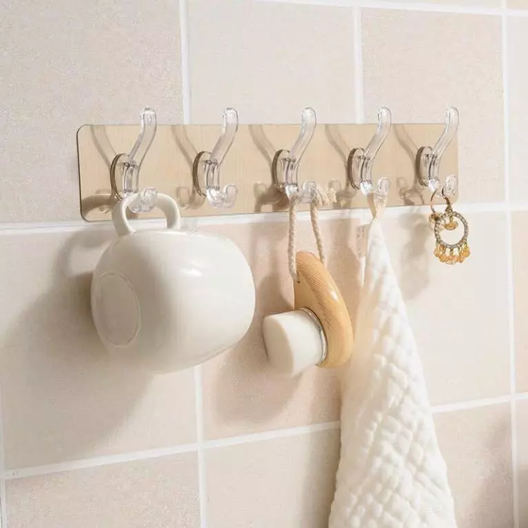 Thanh Móc Treo Đồ 6 Móc Siêu Dính Dán Tường Nhà Tắm,Nhà Bếp,Tủ Quần Áo
