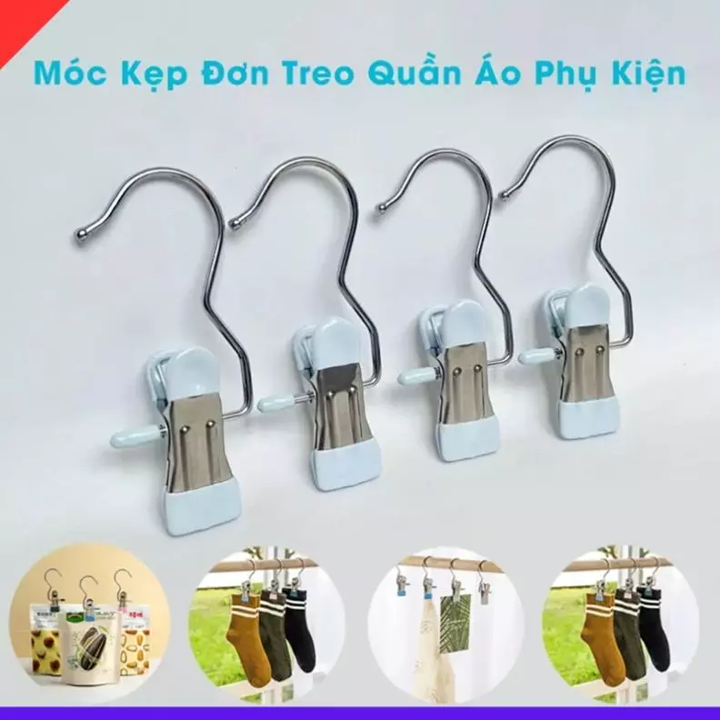 Combo 10 Móc kẹp đơn treo quần áo, mũ, tất, móc treo quần áo nhỏ gọn tiện lợi bằng Inox bọc nhựa PVC tránh hỏng quần áo