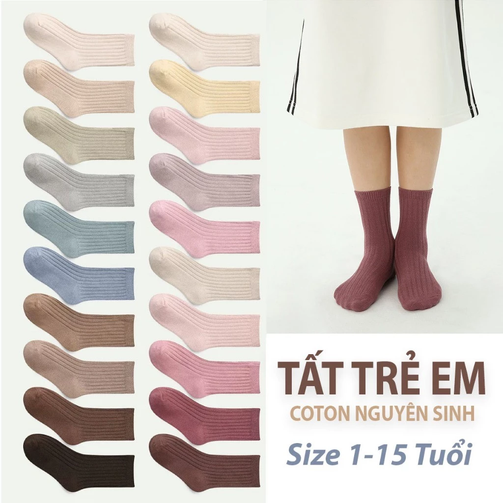 Tất trẻ em COTTON Dệt kim không xương màu trơn kiểu Hàn Quốc tất thời trang cho bé trai bé gái