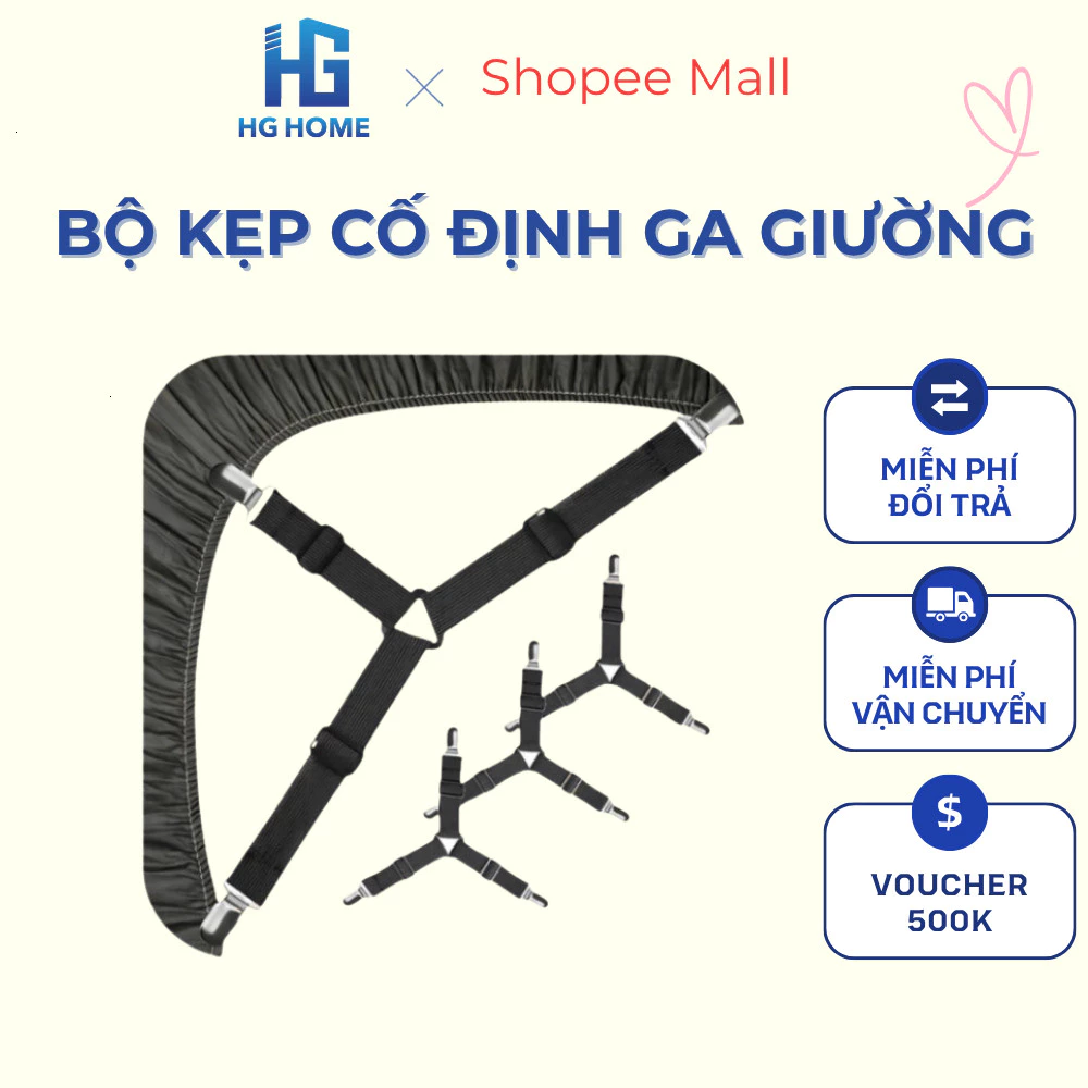 Set 4 Kẹp Cố Định Ga Giường Chống Xê Dịch Chất Liệu Inox Không Gỉ HGHOME