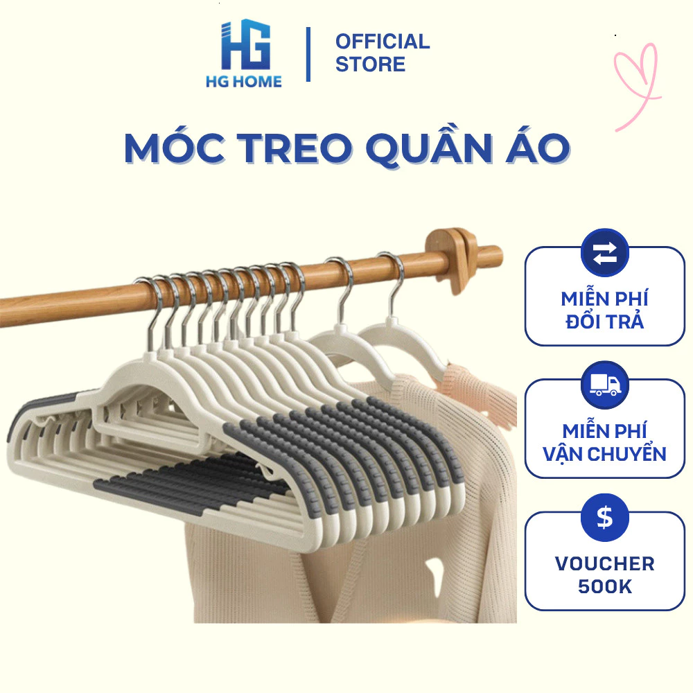 [ 10 MÓC ] Móc treo quần áo HGHOME chống trượt xoay 360 đa năng chất liệu nhựa cao cấp bền bỉ chịu được nặng