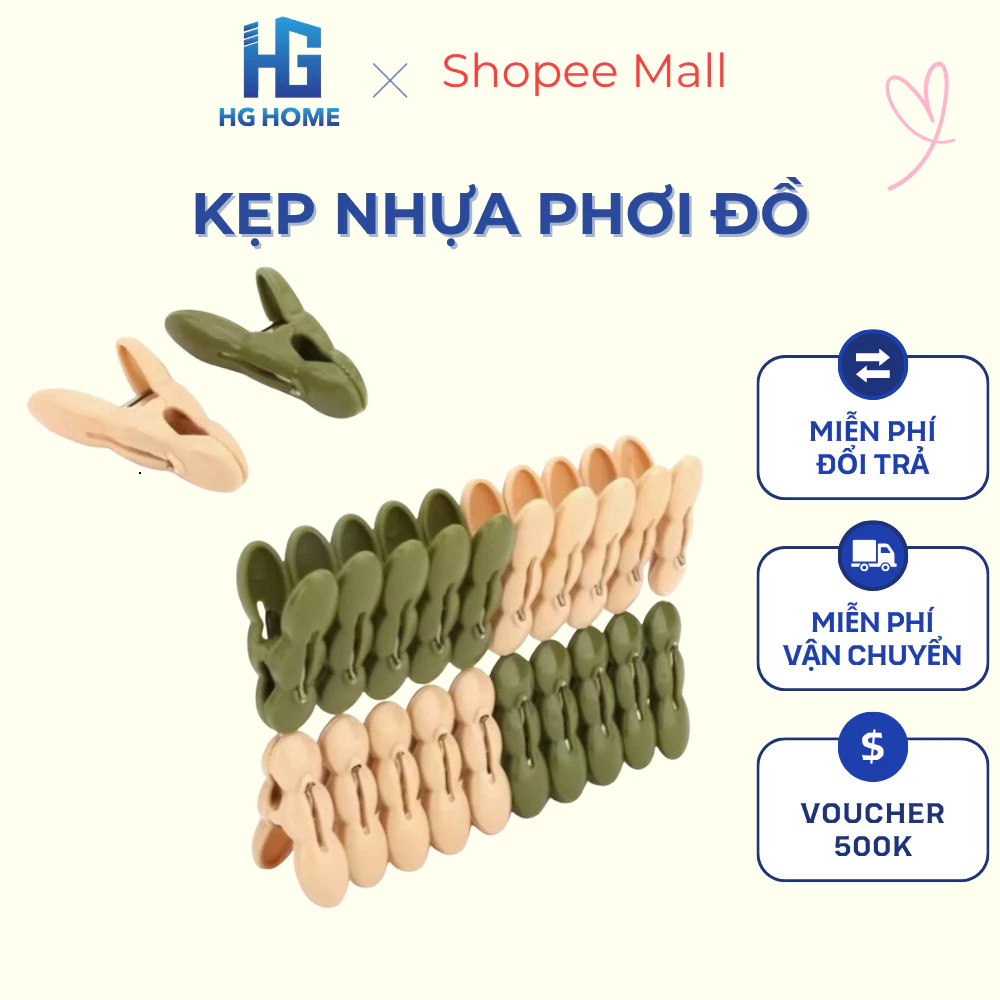 Set 20 chiếc kẹp phơi đồ nhựa HGHOME Kẹp quần áo phơi đồ chống gió hàng Việt Nhật