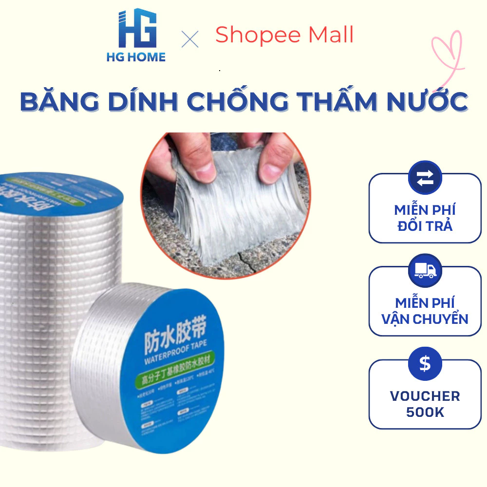 [ COMBO 3 QUẬN ] Băng dính chống thấm nước HGHOME dài 5m / Băng keo chống dột / Miếng dán siêu dính chống thấm